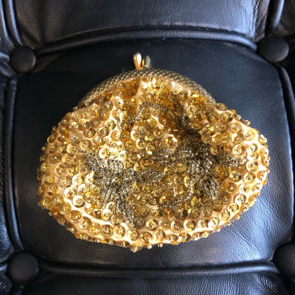 Vintage Handbags - Vintage Gold Sequined & Beaded Coin Purse